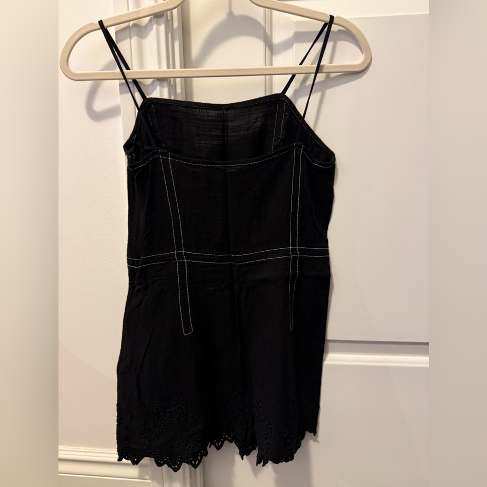 Linen shorts jumper, black with white stitching, viscose, XS